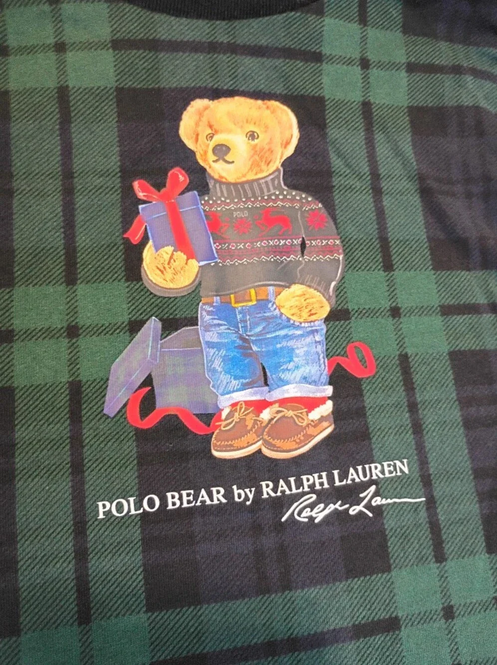 Polo Ralph Lauren Plaid Holiday Polo Bear Long Sleeve Size 18M Black Green